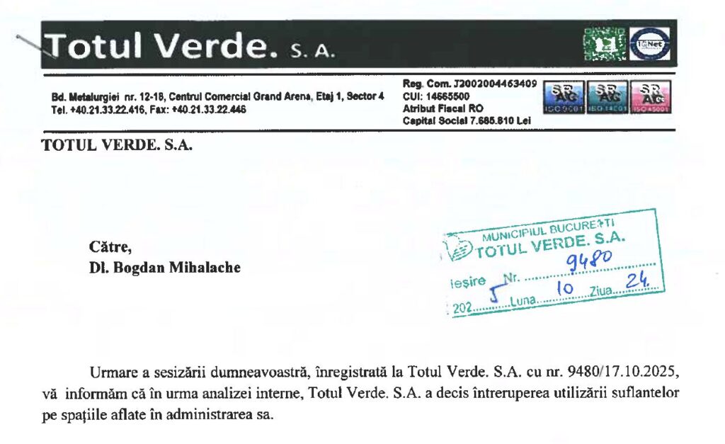 Compania care administrează spațiile verzi în Sectorul 4 spune că renunță la suflante 1 575192926 122241523670249060 4226550150367722502 n